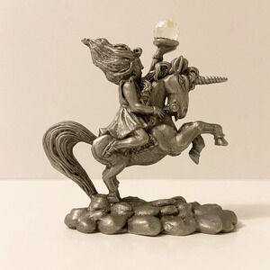 Vintage 1987 Spoontiques Pewter  Unicorn Crystal Glass Sphere 3 Inch Figurine